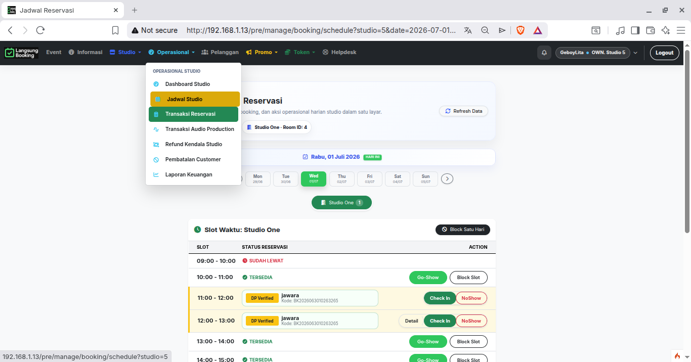 Tampilan pembayaran booking