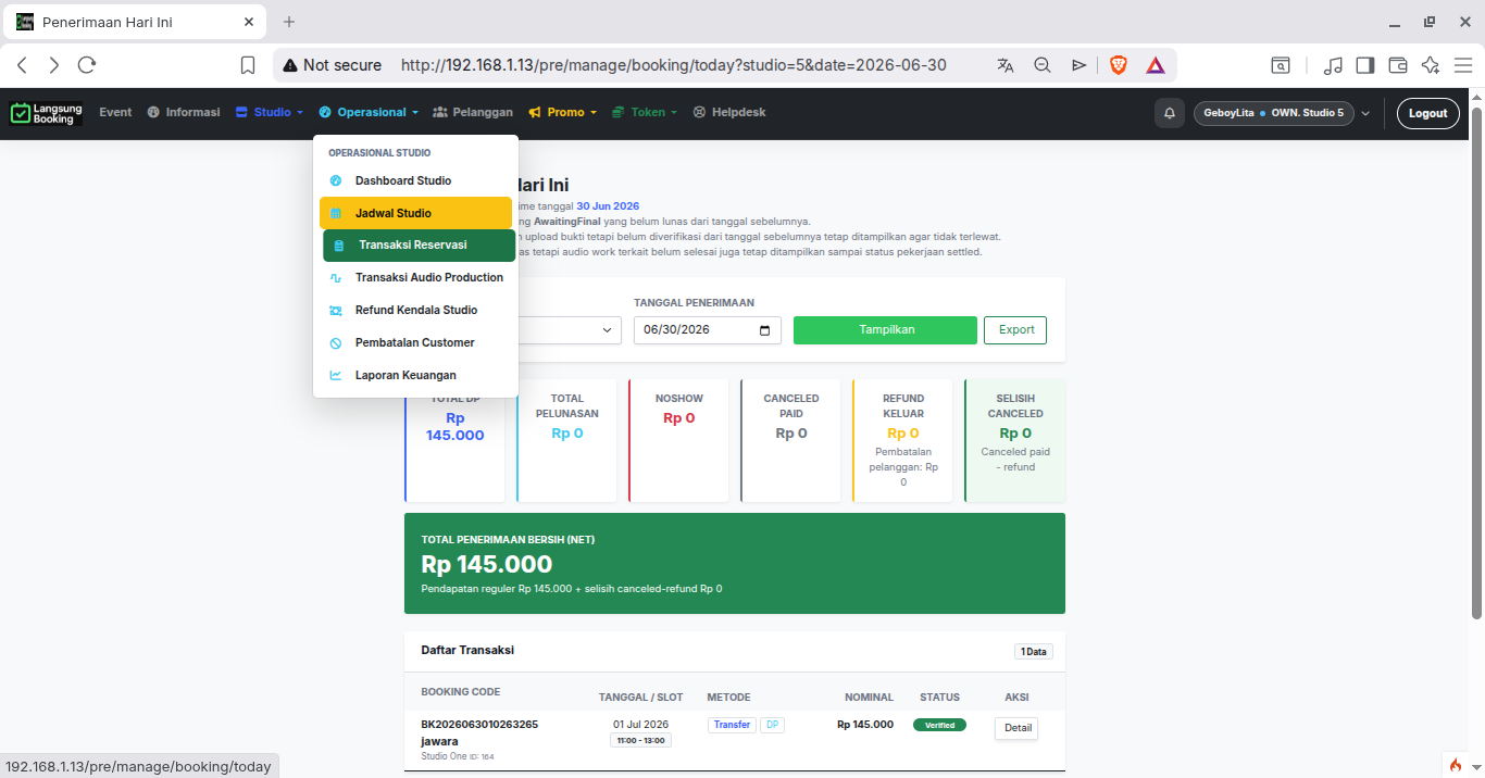 Tampilan pembayaran booking