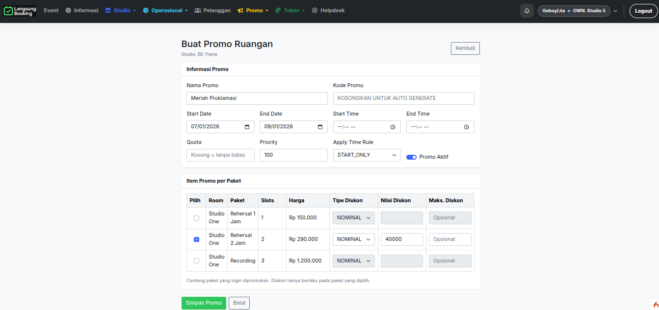 Tampilan pembayaran booking