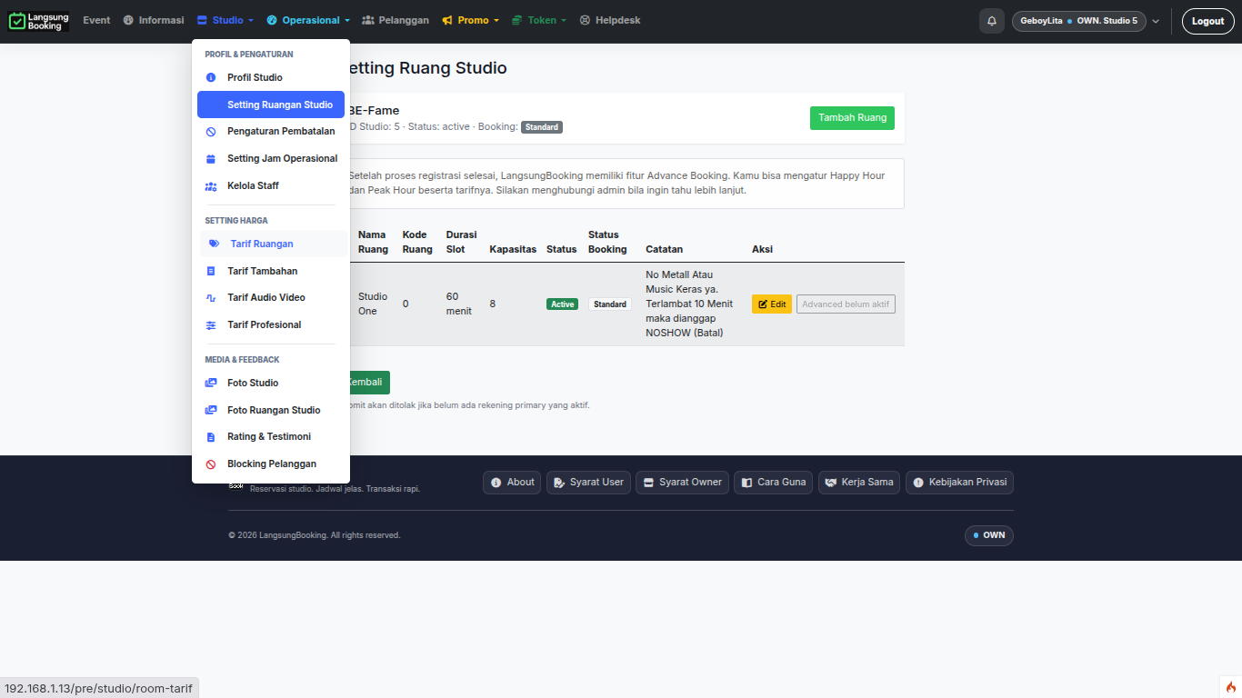 Tampilan pembayaran booking