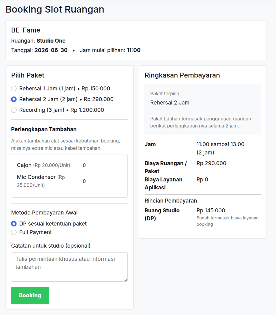 Tampilan pembayaran booking