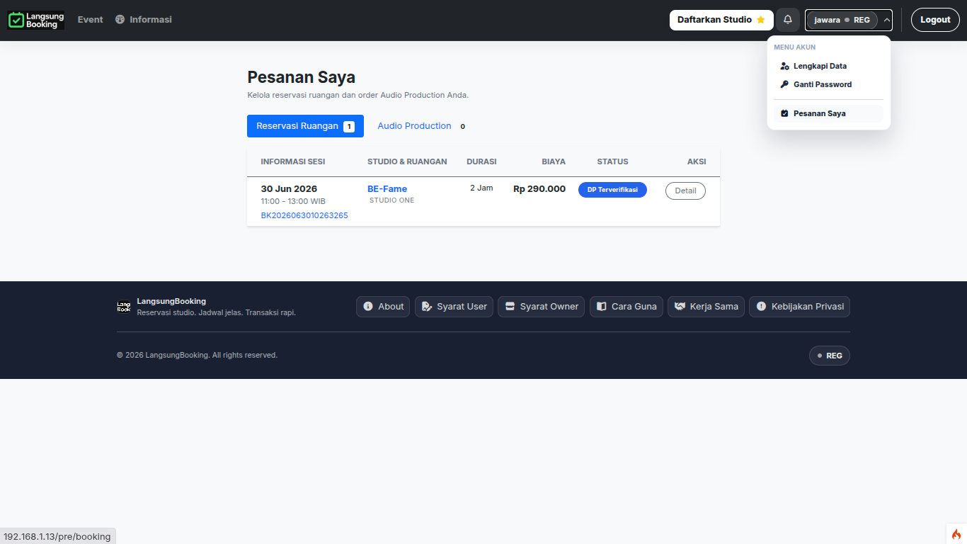 Tampilan pembayaran booking
