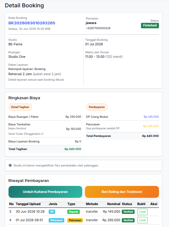 Tampilan pembayaran booking